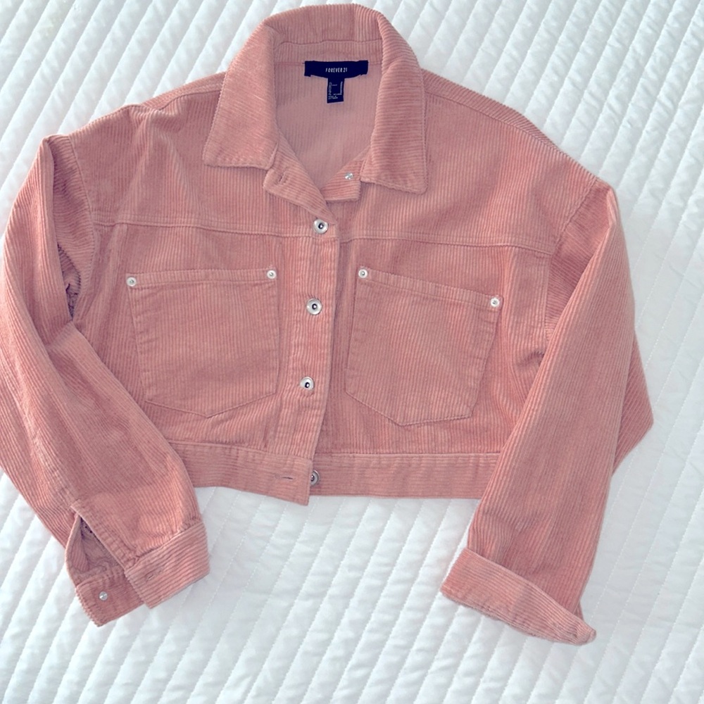 Forever 21 Cropped Pink Corduroy Jacket Size M